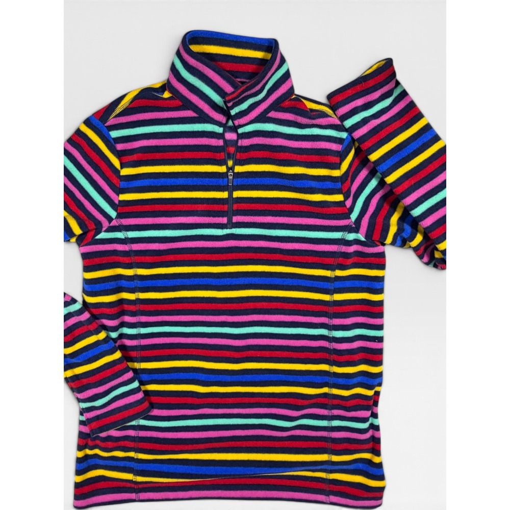 Lands' End Womens Fleece Quarter Zip Pullover Striped Rainbow Mock Neck sm